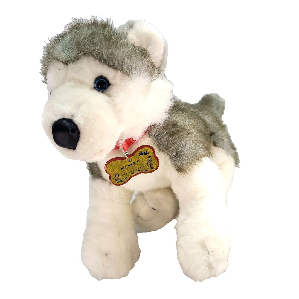 Build A Bear Siberian Husky mama Dog Plush 16" Blue Eyes Collar Barking magnetic